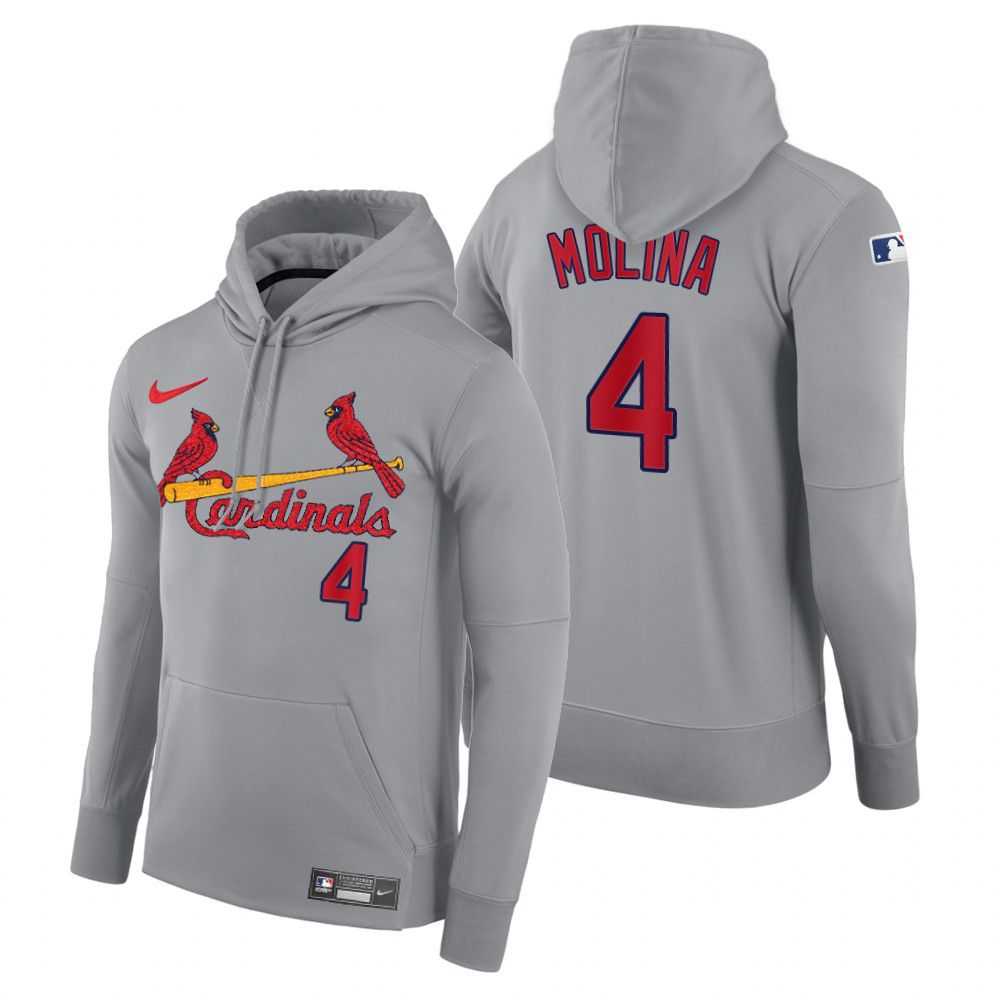Men St.Louis Cardinals 4 Molina gray road hoodie 2021 MLB Nike Jerseys